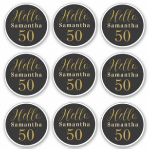 Elegantes Hello 50 Schwarz Gold Personalisierter G Aufkleber