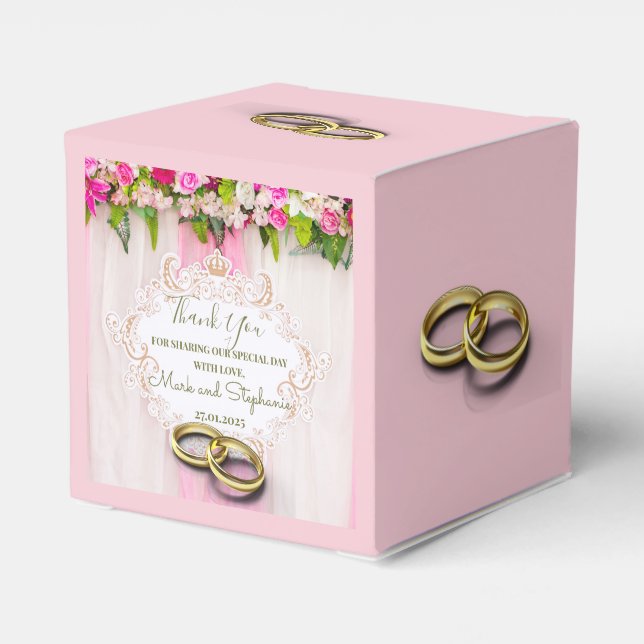 Elegantes, hellrosa Blumenkästen mit Gastgeschenk  Geschenkschachtel (Rückseite)