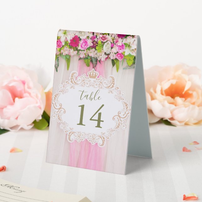 Elegantes, hellrosa Tischnummer Zeichen Tischaufsteller (In Situ (Hochzeit))