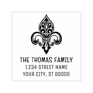 Elegantes heraldisches Fleur de Lis #26 Name Adres Permastempel