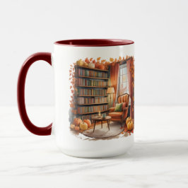 Elegantes Herbst-Bücherregal-Mug — Cozy Curtain Tasse