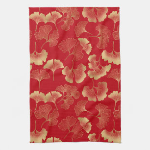 Elegantes Herbst-Ginkgo-Blatt-Goldmuster Geschirrtuch