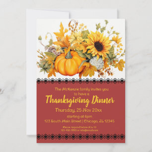 Elegantes Herbst Party Erntedank Abendessen Einladung