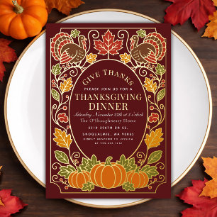 Elegantes Herbst-Pumpkin-Truthahn-Erntedankfest-Es Folieneinladung