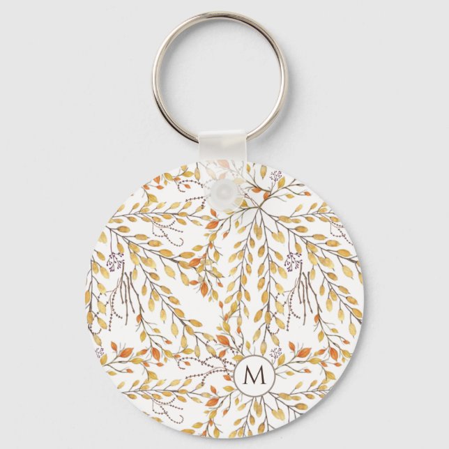 Elegantes Herbstblättermuster Personalisiert Schlüsselanhänger (Vorderseite)
