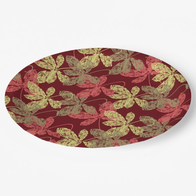 Elegantes Herbstblattmuster Pappteller (Schrägansicht)