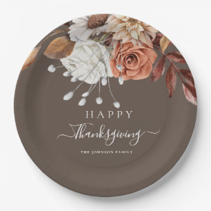 Elegantes Herbstblumen-Motiv Frohes Erntedankfest Pappteller