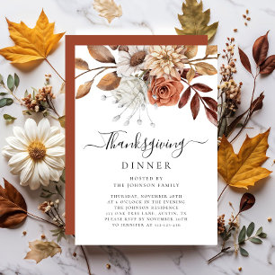 Elegantes Herbstblumen-Thanksgiving-Dinner Einladung