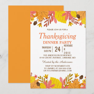 Elegantes Herbstleaves Erntedank Dinner Party Einladung