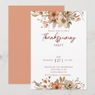 Elegantes herbstliches Blumen-Thanksgiving-Party Einladung