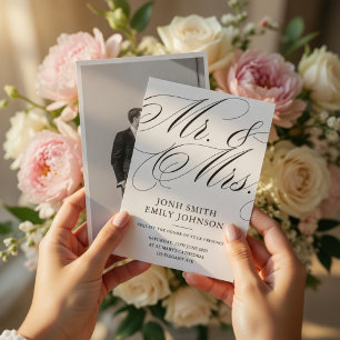 Elegantes Herr und Frau Hochzeitsfoto-Skript-Kalli Einladung