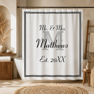 Elegantes Herr- und Frau-Monogramm Duschvorhang