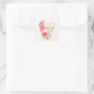 Elegantes Herz Frohen Muttertag – Rosenblüten Quadratischer Aufkleber