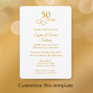 Elegantes Herz Golden 50. Hochzeitstag Einladung