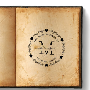 Elegantes Herz-Monogramm-Kranz-Buchbesitzer Gummistempel