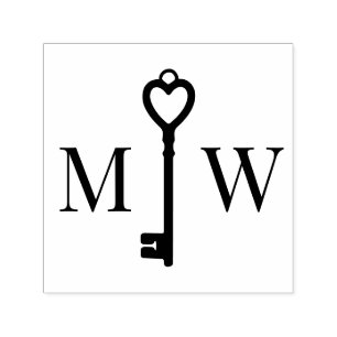 Elegantes Herz-Schlüsselpaar Hochzeit 2 Initial Mo Permastempel
