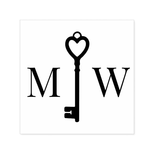 Elegantes Herz-Schlüsselpaar Hochzeit 2 Initial Mo Permastempel (Design)