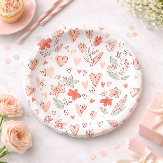 Elegantes Herz und Blume Pappteller (Von Creator hochgeladen)