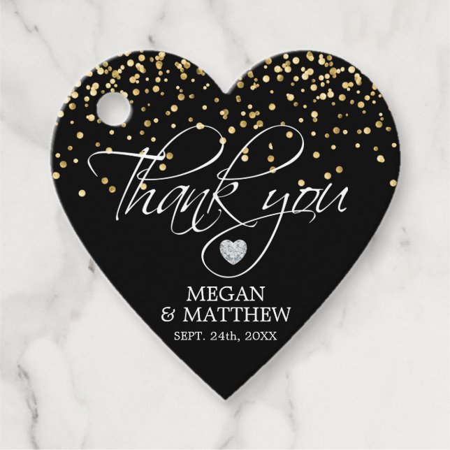 Elegantes Herz White Black & Gold Hochzeit Vielen  Geschenkanhänger (Vorderseite)