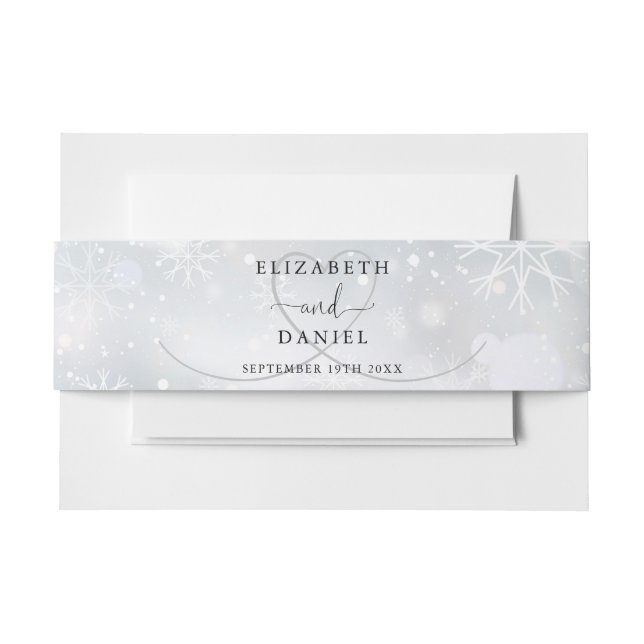 Elegantes Herz Winterschneeflocken Hochzeit Einladungsbanderole (Vorderseite Beispiel)
