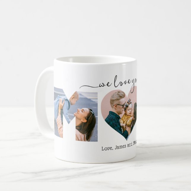 Elegantes Herz Wir Liebe Sie Mama 3 FotoCollage Kaffeetasse (Vorderseite Links)