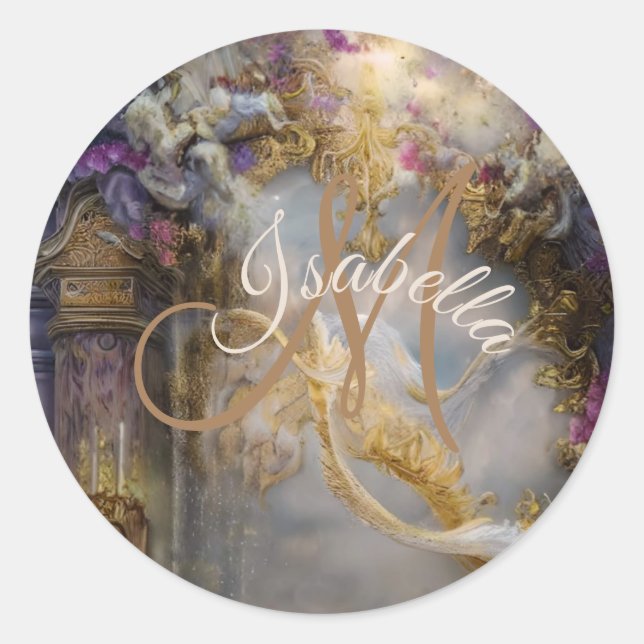 Elegantes Himmlisches Gold-Tor, Goldtext Runder Aufkleber (Vorderseite)