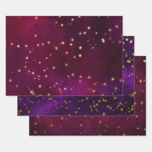 Elegantes himmlisches Sterne-Design in Gold Geschenkpapier Set