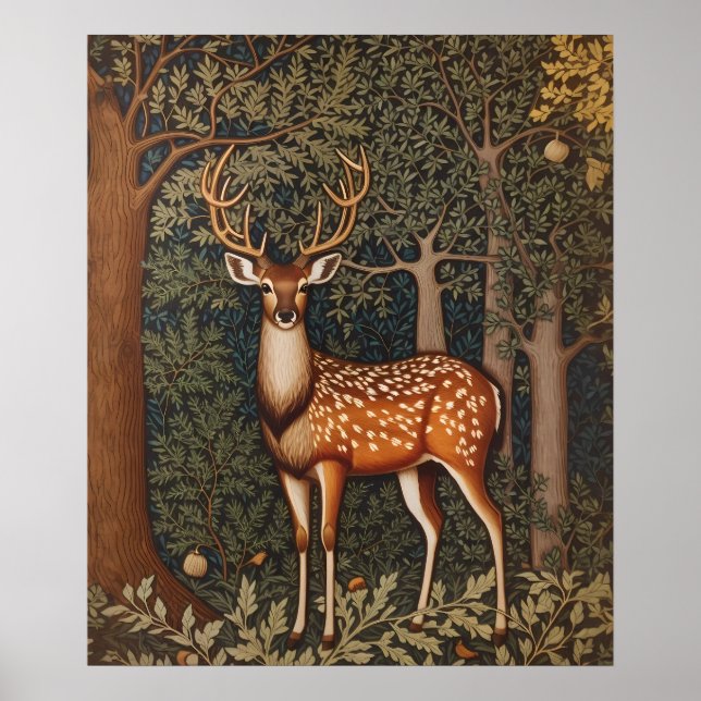 Elegantes Hirsch im Eichenwald Poster (Vorne)