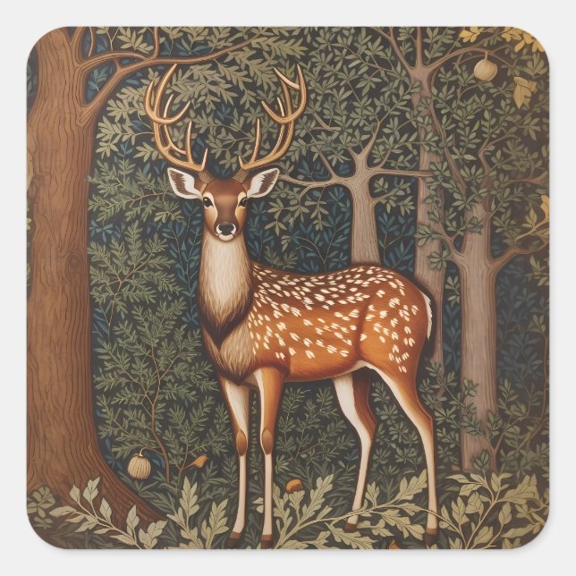 Elegantes Hirsch im Eichenwald Quadratischer Aufkleber (Vorderseite)