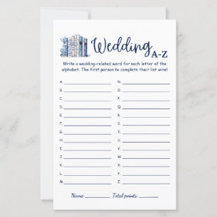 Elegantes Hochzeit-A-Z-Brautjunggesellinnen-Spiel