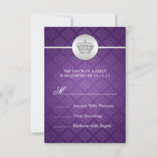 Elegantes Hochzeit UAWG königliche Krone lila RSVP Karte