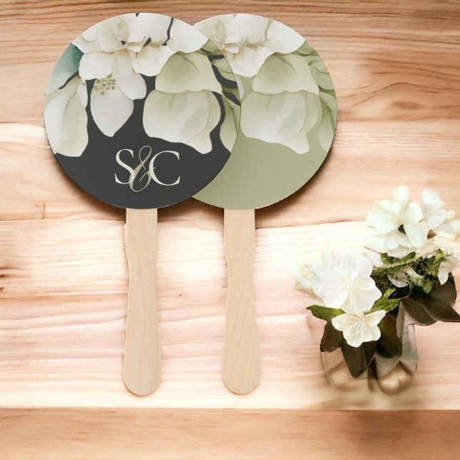 Elegantes Hochzeitband Mit Monogramm grün Fächer (Elegant Wedding Foliage Muted Green Monogrammed Hand Fans from Ricaso)