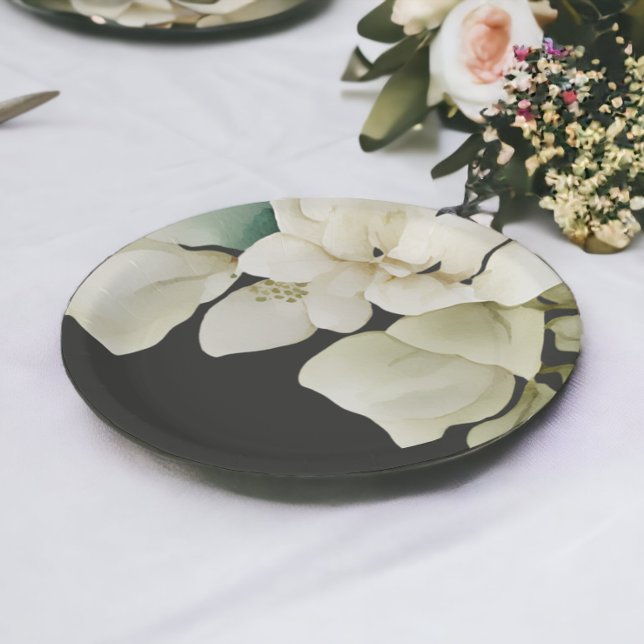 Elegantes Hochzeitband Mute Green Pappteller (Elegant Wedding Foliage Muted Green and Grey Paper Plates from Ricaso)