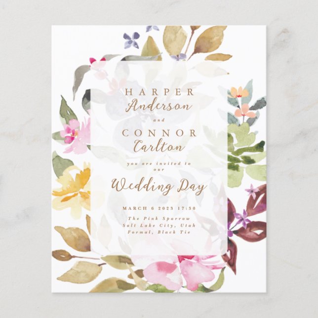 Elegantes Hochzeitbudget für Wasserfarben Flyer (Vorne)