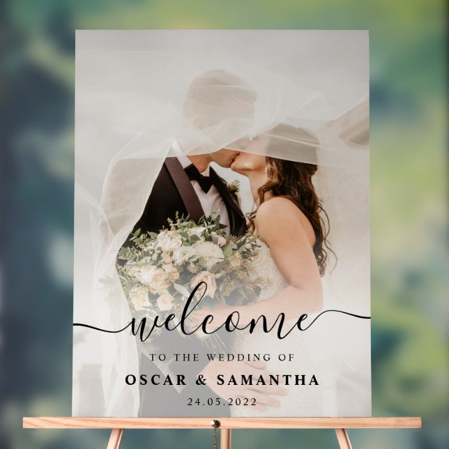 Elegantes Hochzeitfoto Willkommen Acrylschild (Neutral)