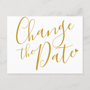 Elegantes Hochzeitgoldenes Herz ändern das Datum Ankündigungspostkarte