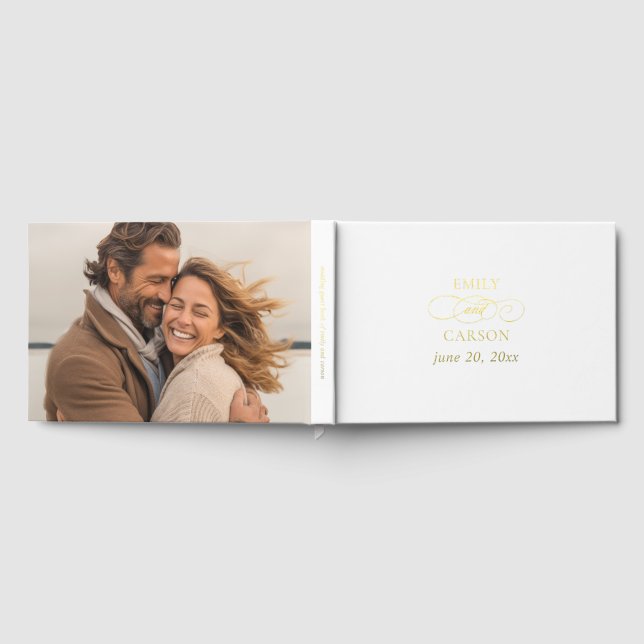 Elegantes Hochzeitkalligrafisches Foto Chic Real G Gästebuch (Voll)