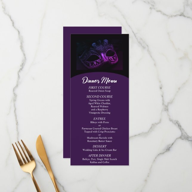 Elegantes Hochzeitmenü für Abend Menükarte (Vorderseite/Rückseite Beispiel)