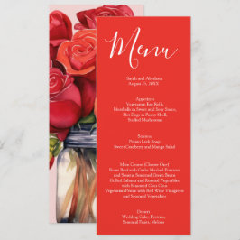 Elegantes Hochzeitmenü für Rote Rosen Menükarte