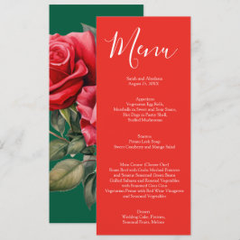 Elegantes Hochzeitmenü für Rote Rosen Menükarte