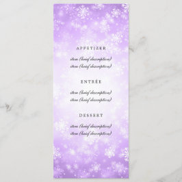 Elegantes Hochzeitmenü Lila Winterwunderland Menükarte
