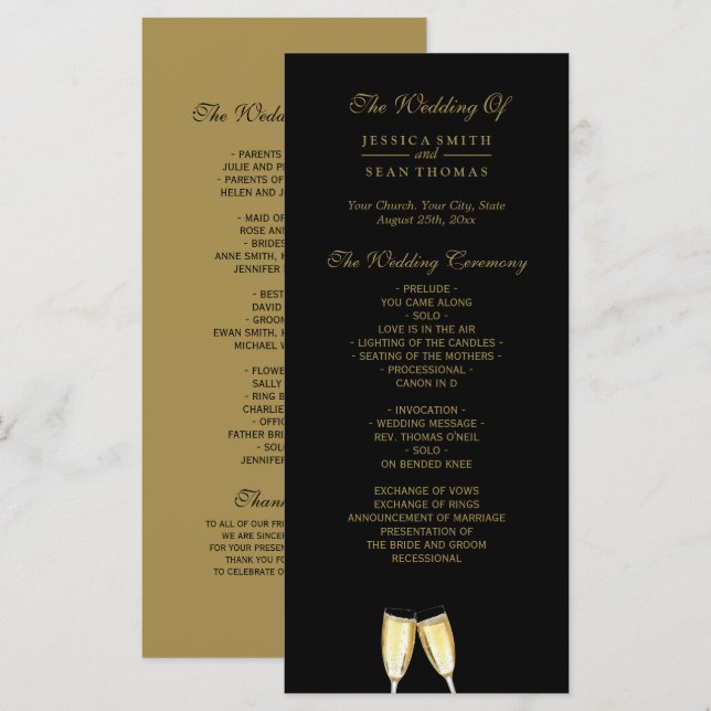 Elegantes Hochzeits-Champagner-Programm (Vorne/Hinten)