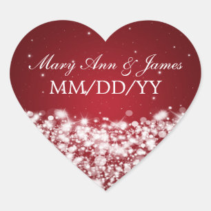 Elegantes Hochzeits-Datums-Stern-Schein-Rot Herz-Aufkleber