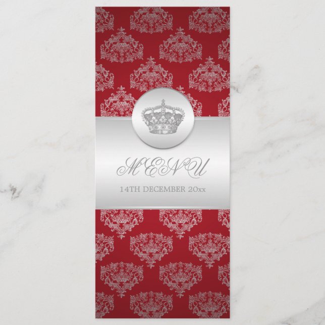 Elegantes Hochzeits-Menü-königliches Kronen-Rot Menükarte (Vorderseite)