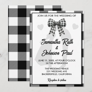 Elegantes Hochzeits-Schwarz-Weiß-Gingham-Band Einladung