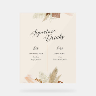 Elegantes Hochzeits-Signature-Drinks-Menü – Floral Acrylschild