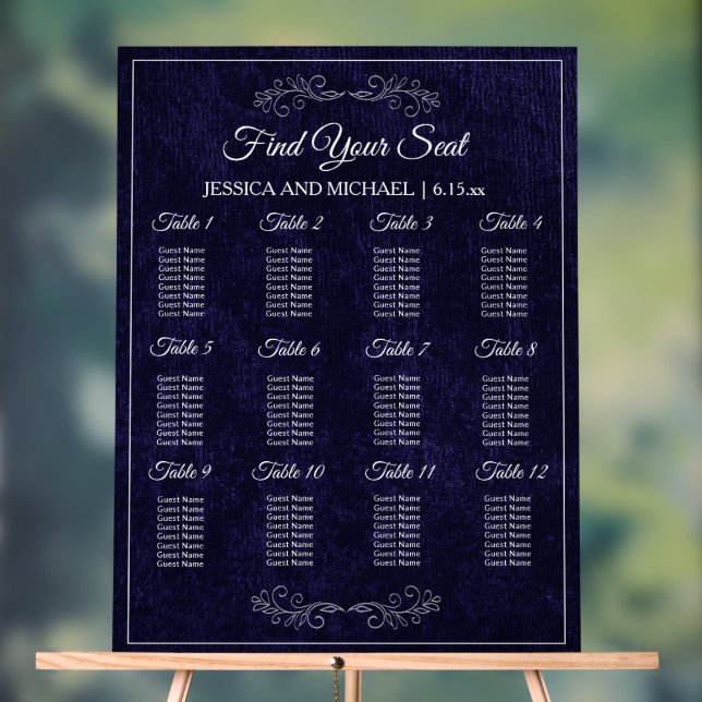 Elegantes Hochzeits-Sitzplan-Schild in Navyblau  Acrylschild (Neutral)