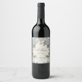 Elegantes Hochzeits-Wein­flaschen­etikett in Blau  Weinetikett