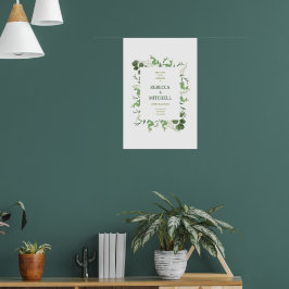 Elegantes Hochzeits-Willkommensposter mit Grünpfla Poster