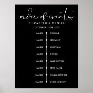 Elegantes Hochzeitsablauf-Zeitskalafelsschild Poster